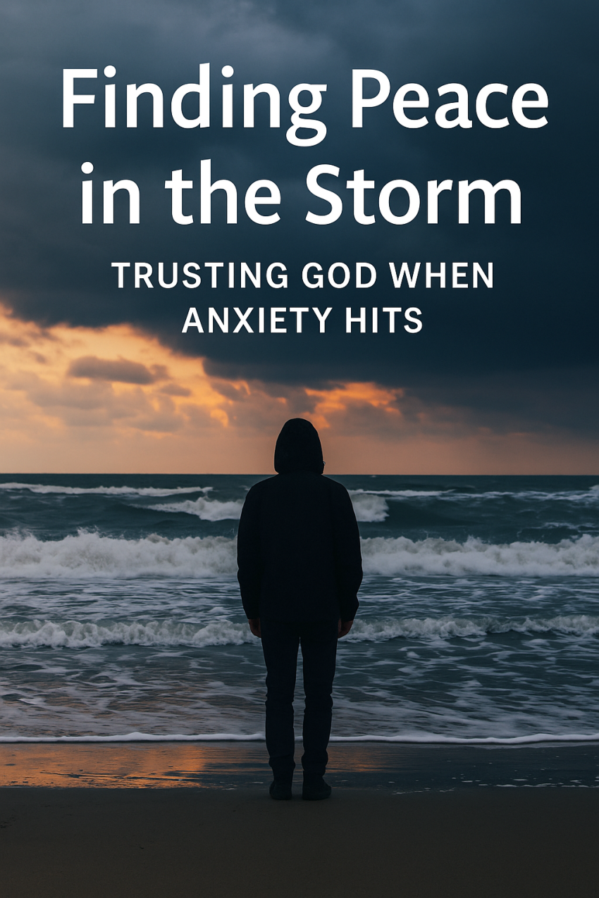 Person standing at the ocean with sunrise breaking through storm clouds, symbolizing trusting God for peace when anxiety hit
