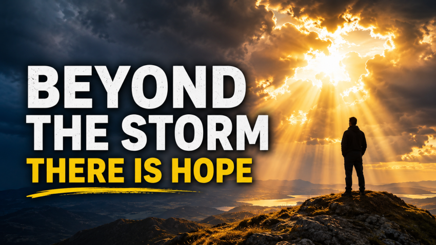 A silhouette looking up at a stormy sky as golden light breaks through the clouds — trusting God when life doesn't make sense.